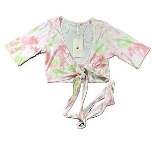 Fabletics Laila Wrap Top NWT Tie Dye Balletcore Activewear Pink Green Small J147